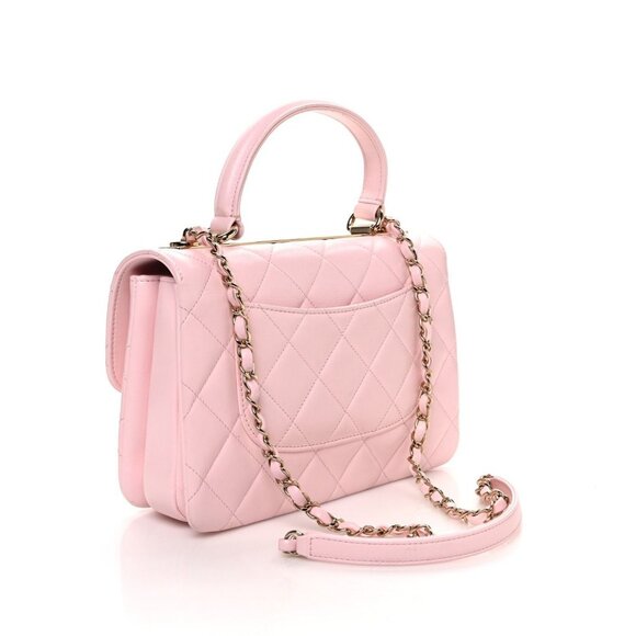 Authentic CHANEL Trendy Lambskin Quilted Small CC Dual Handle Flap Bag Pink Tote - Picture 4 of 13